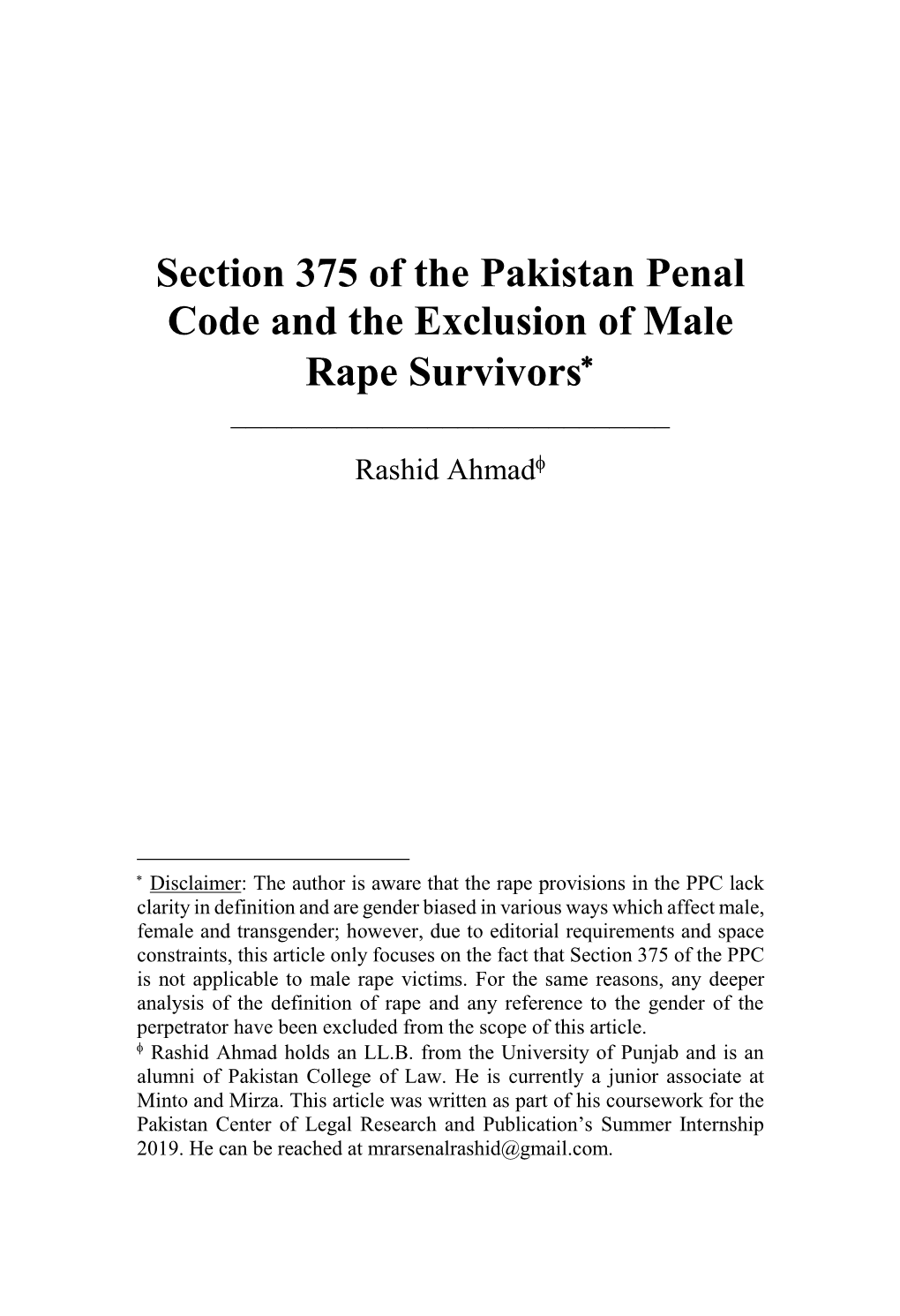 Inconclusiveness and Exclusiveness of Rape Laws in Pakistan