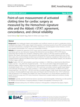 Point-Of-Care Measurement of Activated Clotting Time for Cardiac