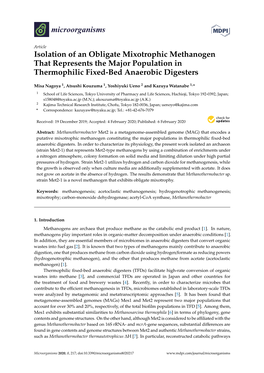 Isolation of an Obligate Mixotrophic Methanogen That Represents the Major Population in Thermophilic Fixed-Bed Anaerobic Digesters