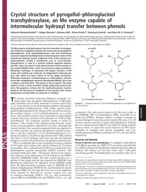 Crystal Structure of Pyrogallol–Phloroglucinol Transhydroxylase, an Mo Enzyme Capable of Intermolecular Hydroxyl Transfer Between Phenols