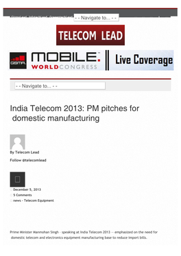 India Telecom 2013: PM Pitches for Domestic Manufacturing