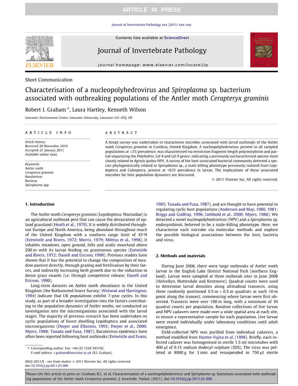 Characterisation of a Nucleopolyhedrovirus and Spiroplasma Sp