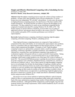 Simple and Effective Distributed Computing with a Scheduling Service Version #1, 21 May 2001 David M