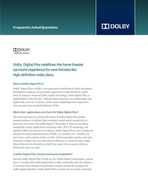 Frequently Asked Questions Dolby Digital Plus