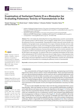 Examination of Surfactant Protein D As a Biomarker for Evaluating Pulmonary Toxicity of Nanomaterials in Rat