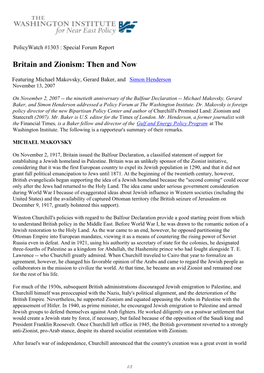 Britain and Zionism: Then and Now