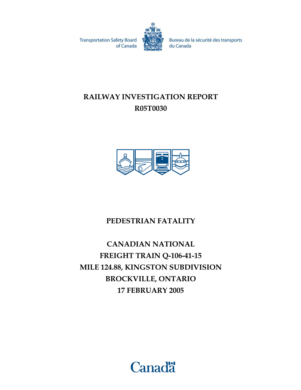 Railway Investigation Report R05t0030 Pedestrian