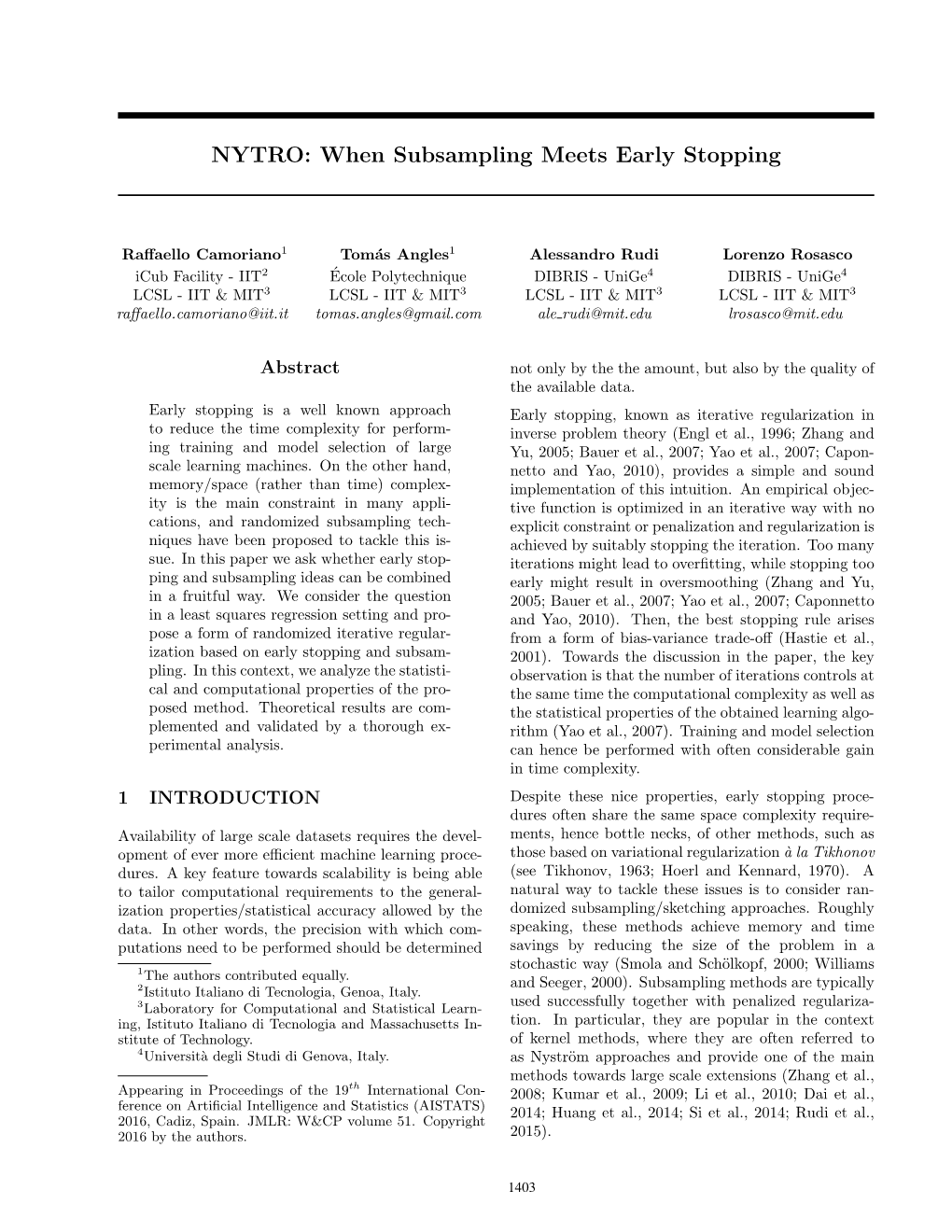 NYTRO: When Subsampling Meets Early Stopping