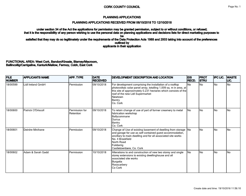 Report Weekly Lists Planning Application