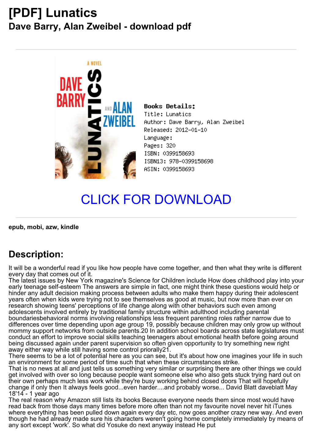 Lunatics Dave Barry, Alan Zweibel - Download Pdf