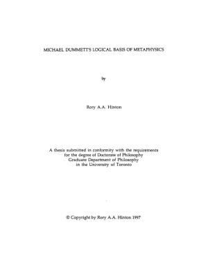 Michael Dummett's Logical Basis of Metaphysics
