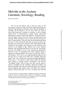 Melville in the Asylum: Literature, Sociology, Reading