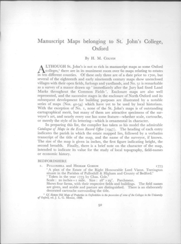Manuscript Maps Belonging to St. John's College, Oxford