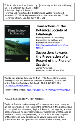Transactions of the Botanical Society of Edinburgh Suggestions Towards the Preparation of a Record of the Flora of Scotland