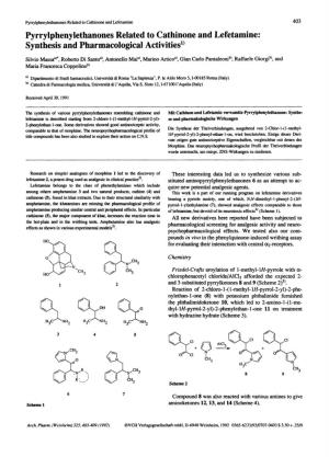 Pyrrylphenylethanones Related to Cathinone and Lefetamine: Synthesis and Pharmacological Activities')