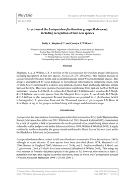 Nuytsia the Journal of the Western Australian Herbarium 28: 273–298 Published Online 13 July 2017