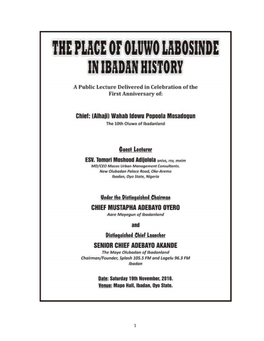 THE PLACE of OLUWO LABOSINDE in IBADAN HISTORY By: ESV