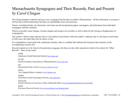 Massachusetts Synagogues and Their Records, Past and Present by Carol Clingan