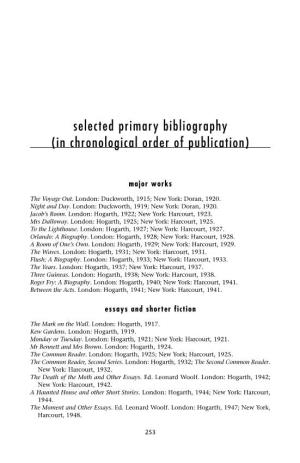 Selected Primary Bibliography (In Chronological Order of Publication)
