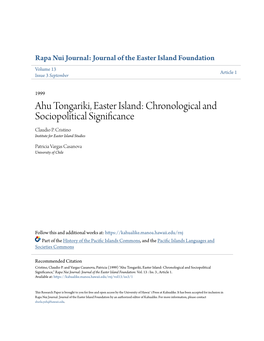 Ahu Tongariki, Easter Island: Chronological and Sociopolitical Significance Claudio P