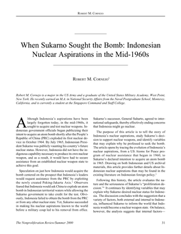 When Sukarno Sought the Bomb: Indonesian Nuclear Aspirations in the Mid-1960S