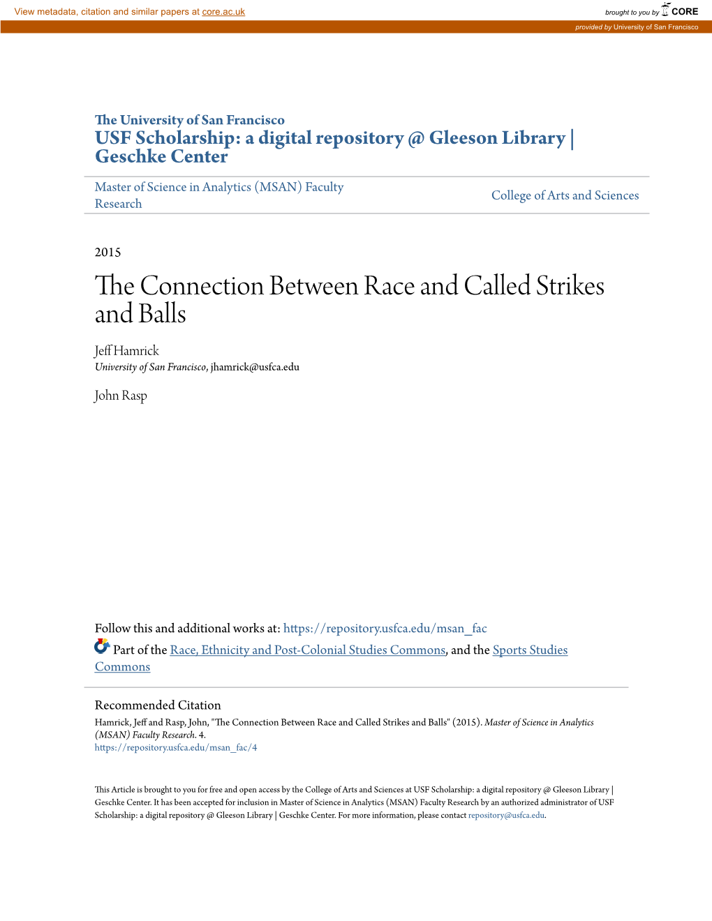 The Connection Between Race and Called Strikes and Balls