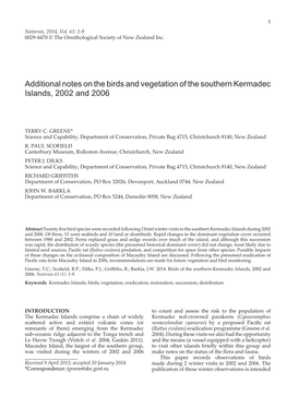 Additional Notes on the Birds and Vegetation of the Southern Kermadec Islands, 2002 and 2006