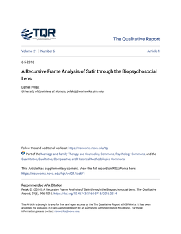 A Recursive Frame Analysis of Satir Through the Biopsychosocial Lens