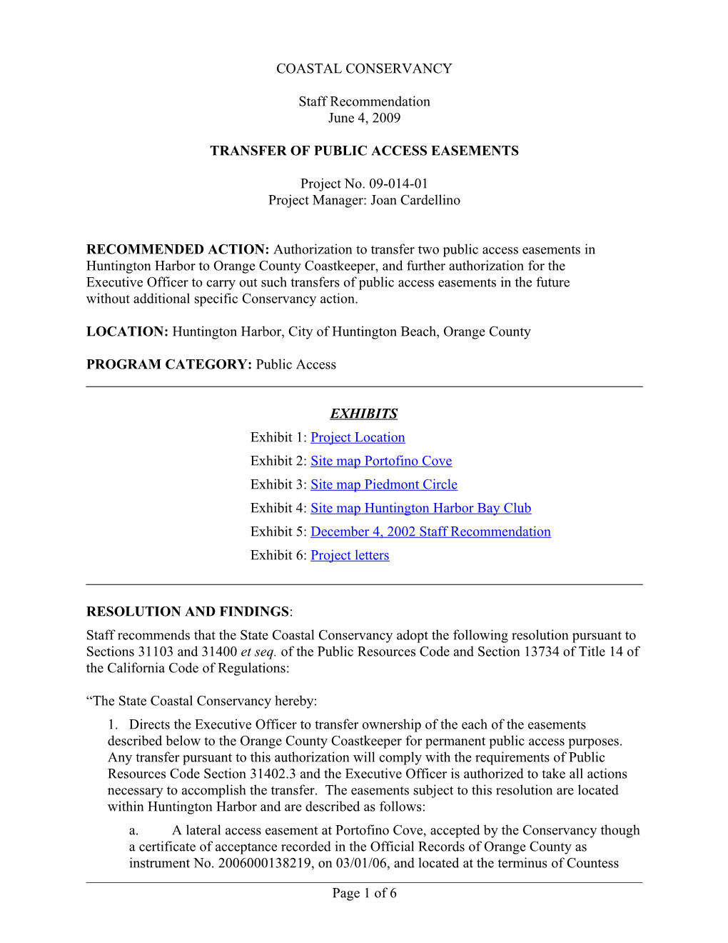 Transfer of Public Access Easements