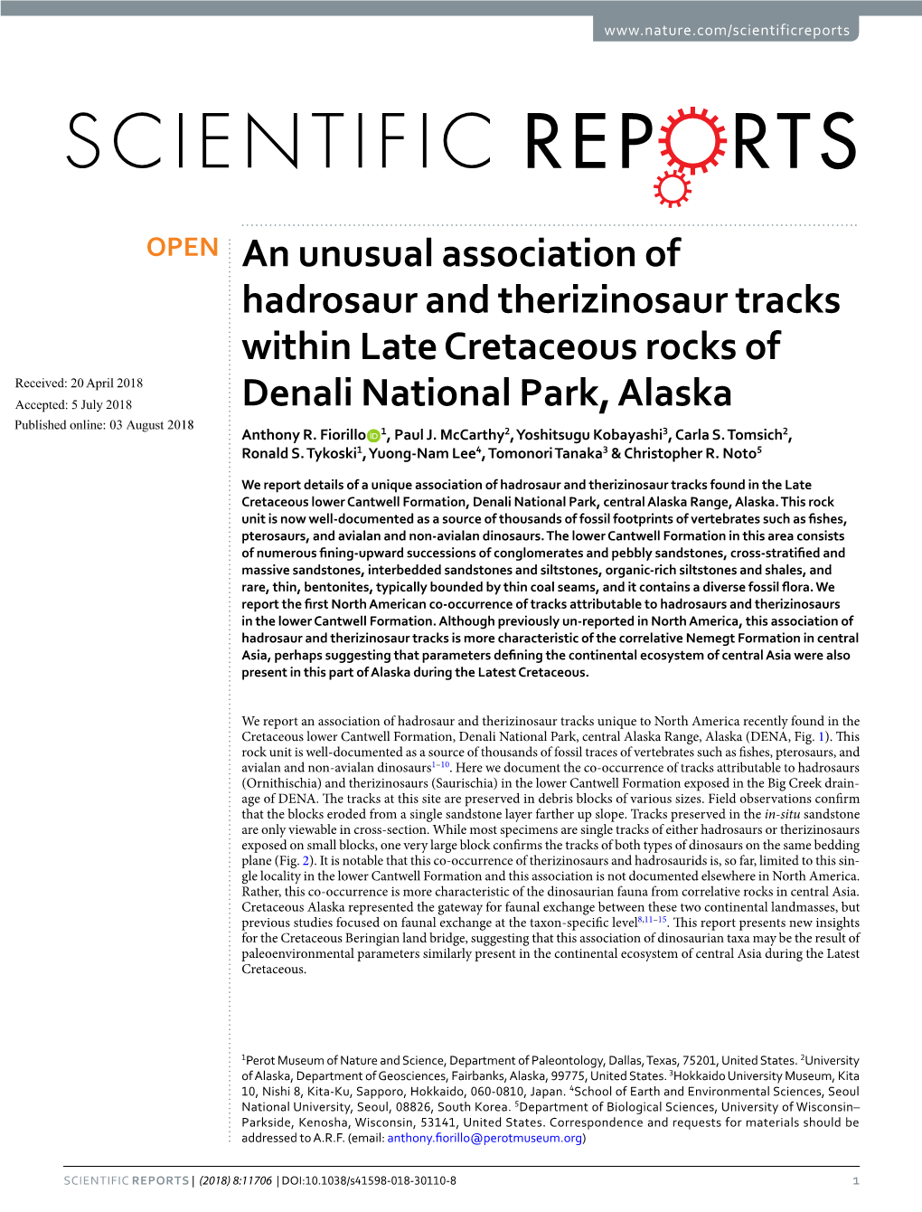 An Unusual Association of Hadrosaur and Therizinosaur Tracks Within Late