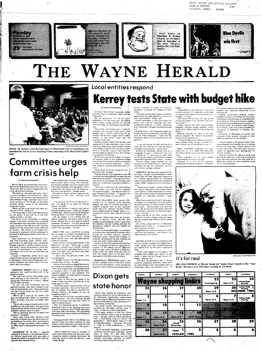 THE WAYNE· HERALD Local Entitiesrespond Kerrey,Tests State with Budget Hike