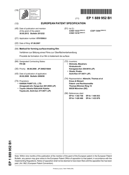 Method for Forming Surface-Treating Film Verfahren Zur Bildung Eines Films Zur Oberflächenbehandlung Procédé De Formation D’Un Film À Traitement De Surface