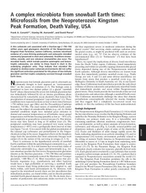 A Complex Microbiota from Snowball Earth Times: Microfossils from the Neoproterozoic Kingston Peak Formation, Death Valley, USA