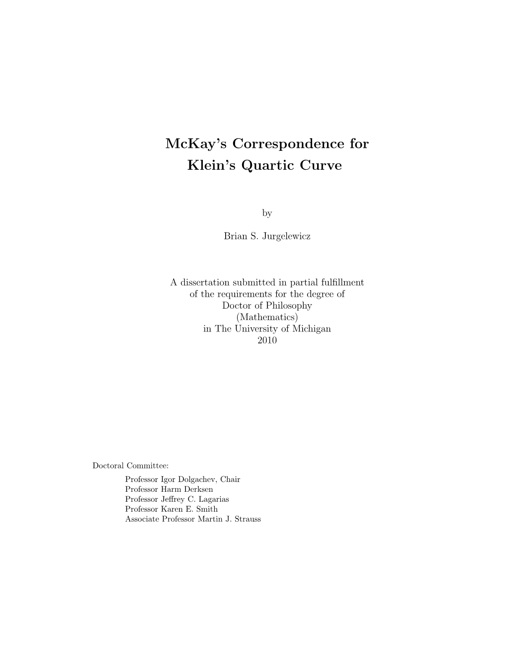 Mckay's Correspondence for Klein's Quartic Curve