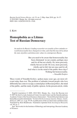 Homophobia As a Litmus Test of Russian Democracy