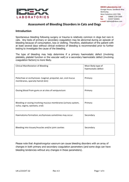 Assessment of Bleeding Disorders in Cats and Dogs