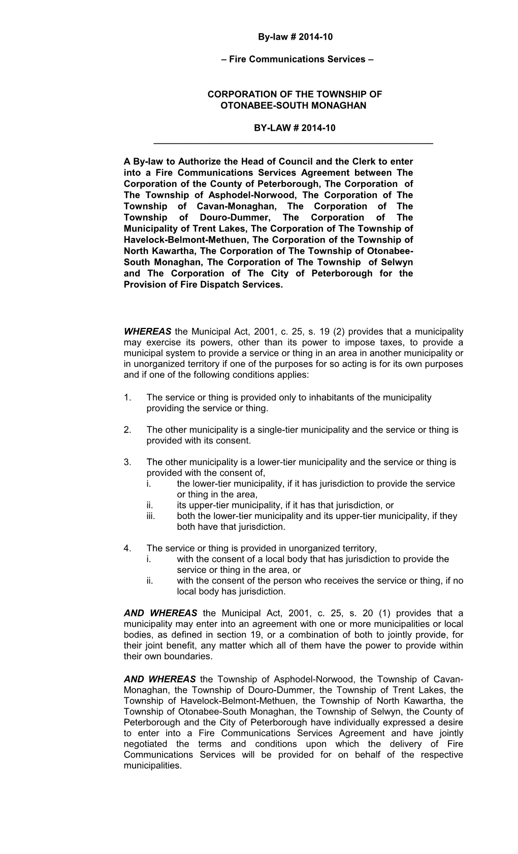 2014-10 Fire Dispatch Agreement