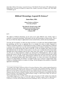 Biblical Chronology: Legend Or Science? the Ethel M