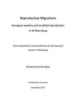 Phd Thesis. Weis. Reproductive Migrations. Final Version