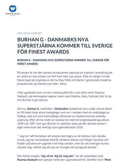 Burhan G - Danmarks Nya Superstjärna Kommer Till Sverige För Finest Awards
