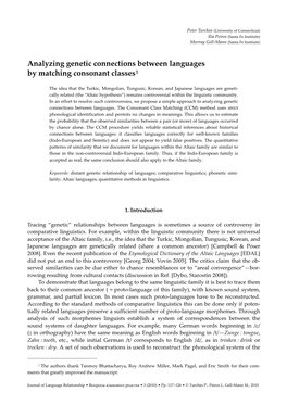 Analyzing Genetic Connections Between Languages by Matching Consonant Classes