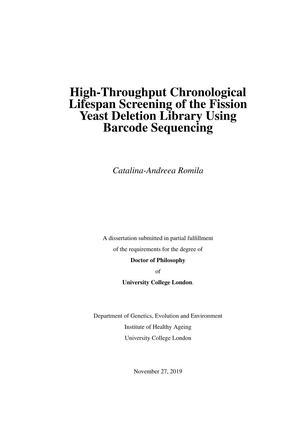 High-Throughput Chronological Lifespan Screening of the Fission Yeast Deletion Library Using Barcode Sequencing