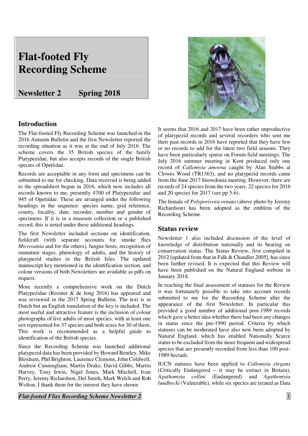 Flat-Footed Fly Recording Scheme