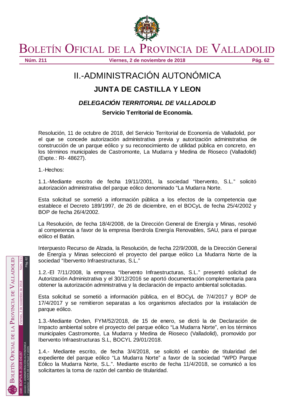 Boletín Oficial De La Provincia De Valladolid Núm