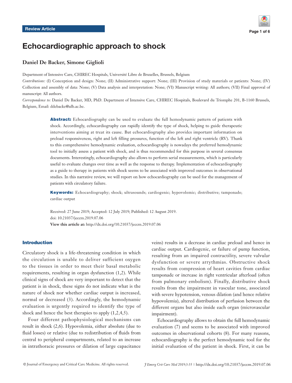 Echocardiographic Approach to Shock