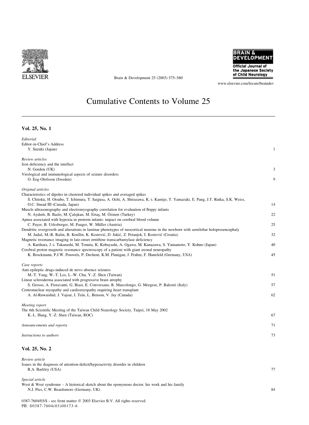 Cumulative Contents to Volume 25