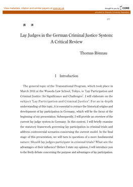 Lay Judges in the German Criminal Justice System: a Critical Review 177