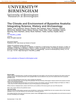 University of Birmingham the Climate and Environment Of