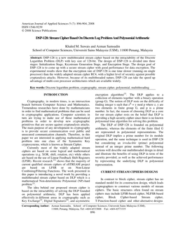 DSP-128: Stream Cipher Based on Discrete Log Problem and Polynomial Arithmetic