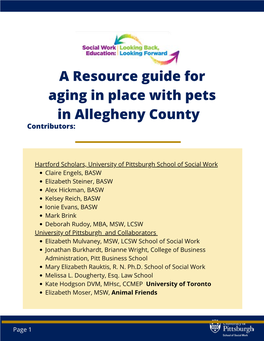 A Resource Guide for Aging in Place with Pets in Allegheny County Contributors